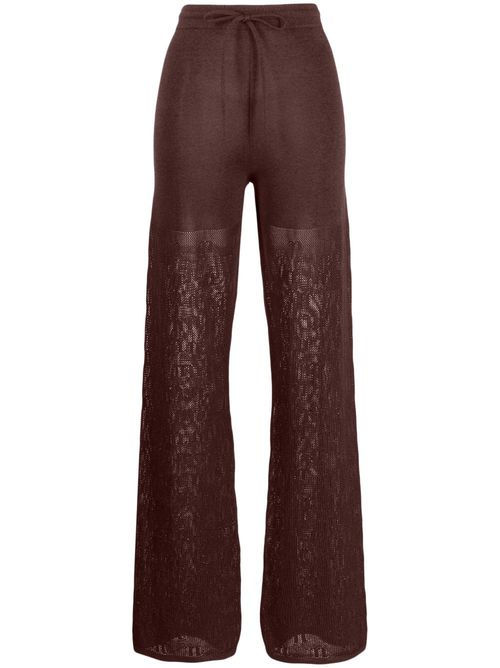 Logo-knit crochet trousers - Brown