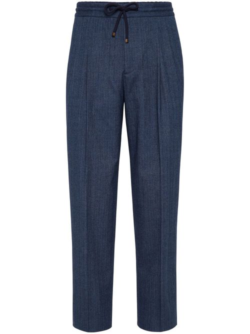 Drawstring-waistband cotton tapered trousers - Blue