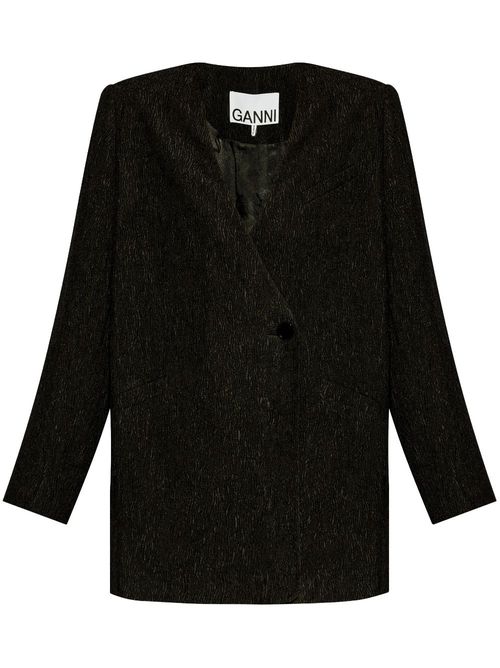 Textured collarless jacket - Black