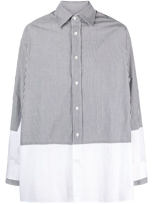 Stripe-print panelled cotton shirt - Grey