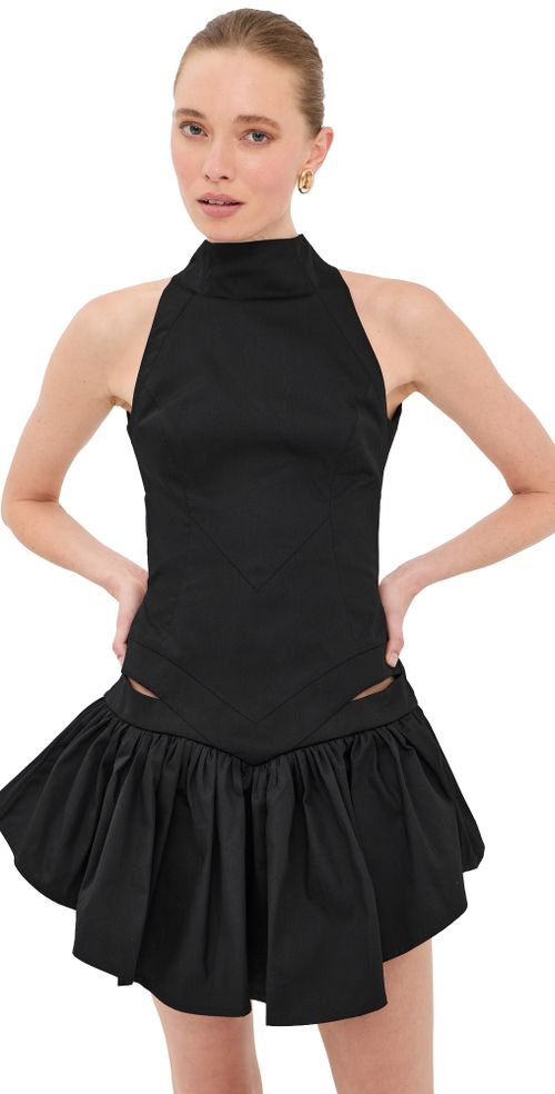 High Neck Backless Mini Dress Black