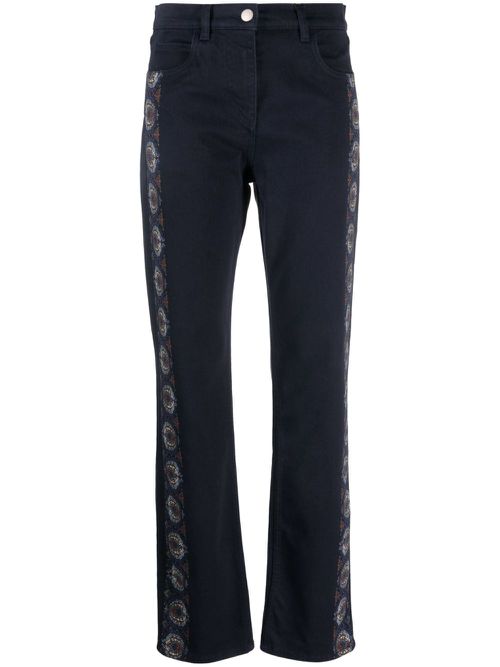 Floral-stripes straight-leg jeans - Blue