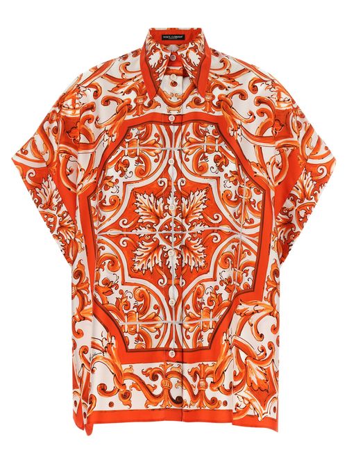 Maiolica-Print Silk Shirt — Orange