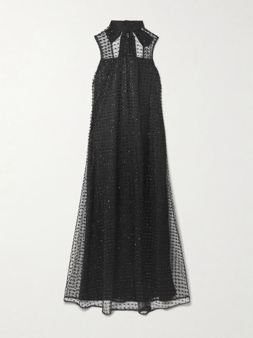 Albee Embellished Tie-detailed Faille-trimmed Tulle Maxi Dress - Black