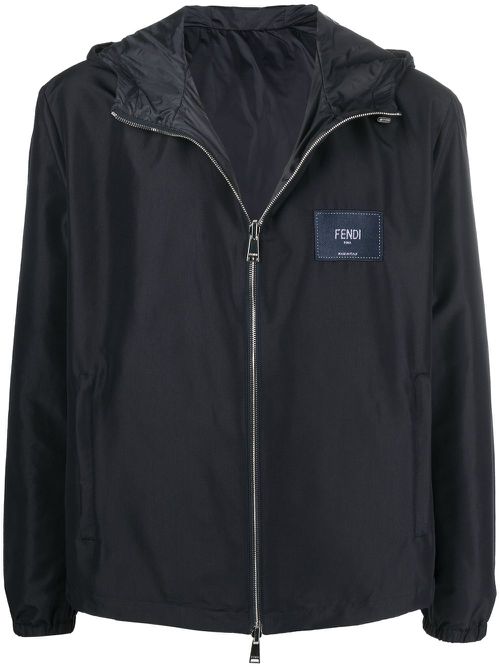 Reversible logo-patch hooded jacket - Blue