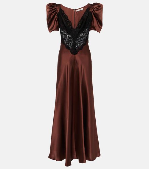 Lace-trimmed silk charmeuse gown