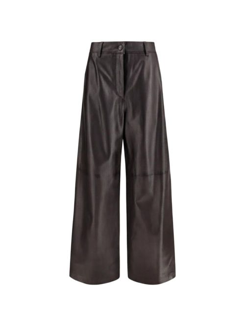 Wide-Leg Leather Trousers — Brown