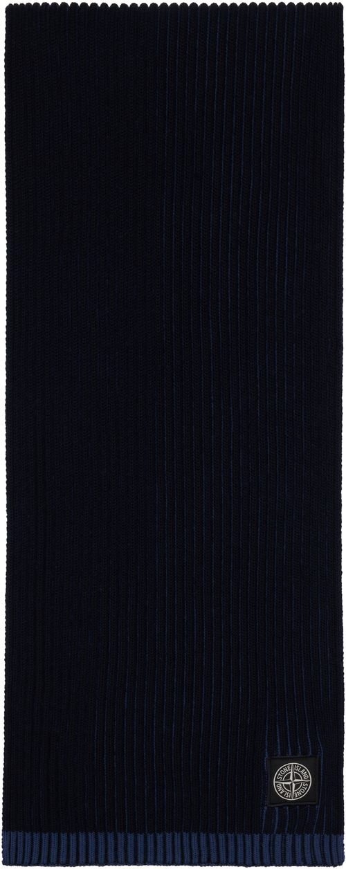 Stone Island Navy Knitted Badge Scarf