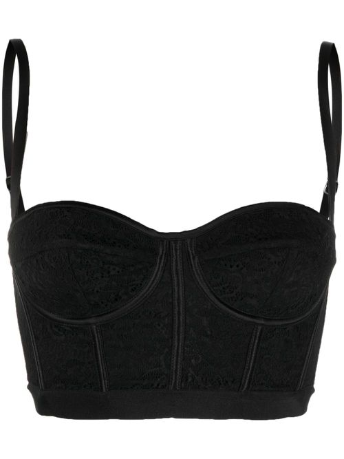 Lace-detailing bustier crop top - Black