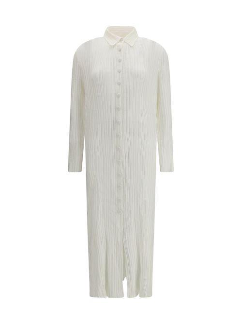 Ribbed Pleated Dress — White