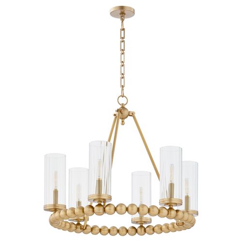 Aged Brass Six Light Chandelier from the Lee Boulevard Collection