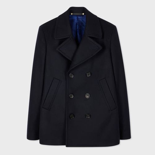 Navy Wool-Cashmere Pea Coat Blue