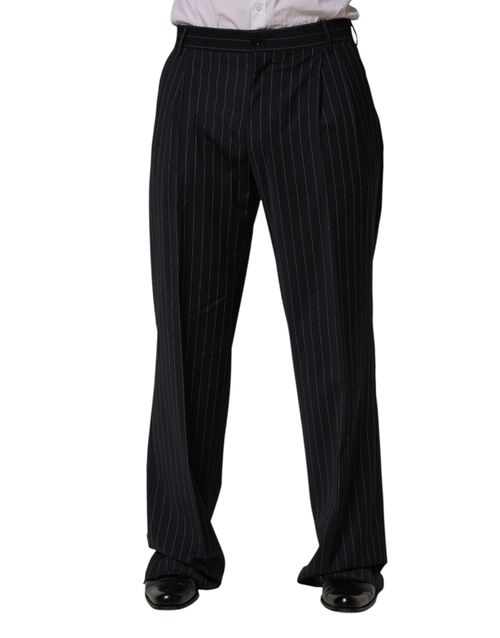 Striped Wool-Blend Trousers — Black