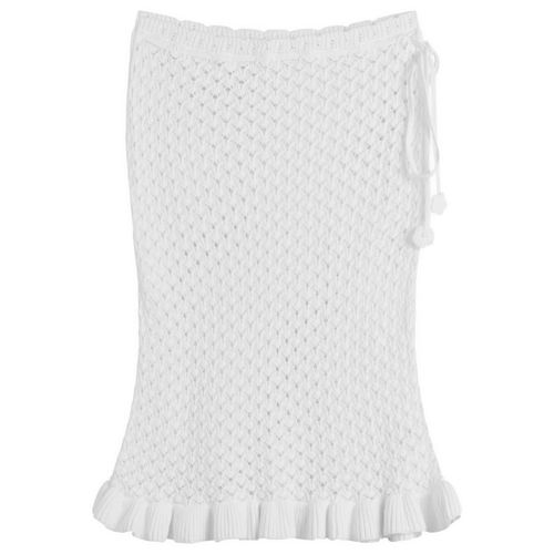 Women's Lace Knit Midi Skirt in White