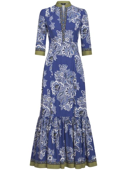 Floral-print cotton maxi dress - Blue