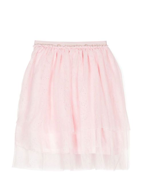 Rhinestone-embellishment tulle skirt - Pink