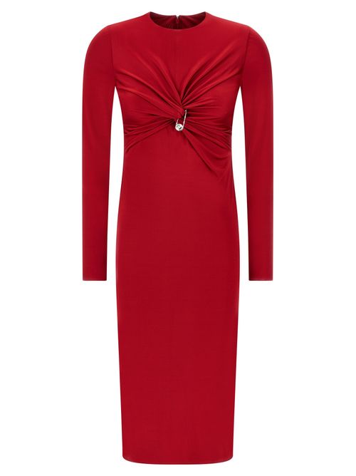 Safety Pin Detail Viscose Jersey Dress — Red