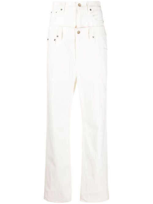Double-waist straight-leg jeans - White