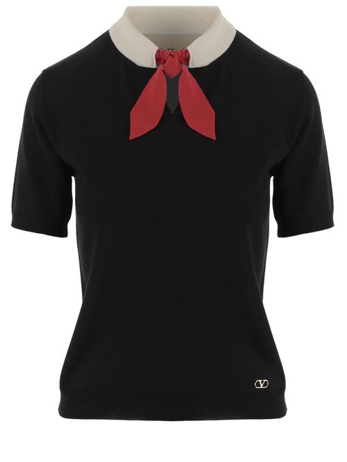 Black Solid Shirt Collar Top