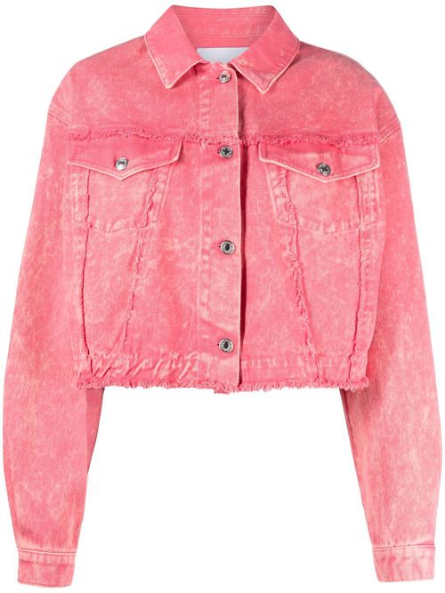 Frayed-detailing denim jacket - Pink