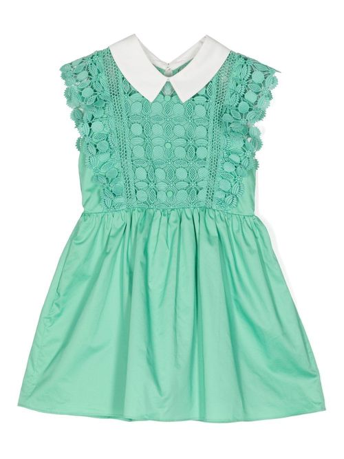 Lace-pattern mini dress - Green
