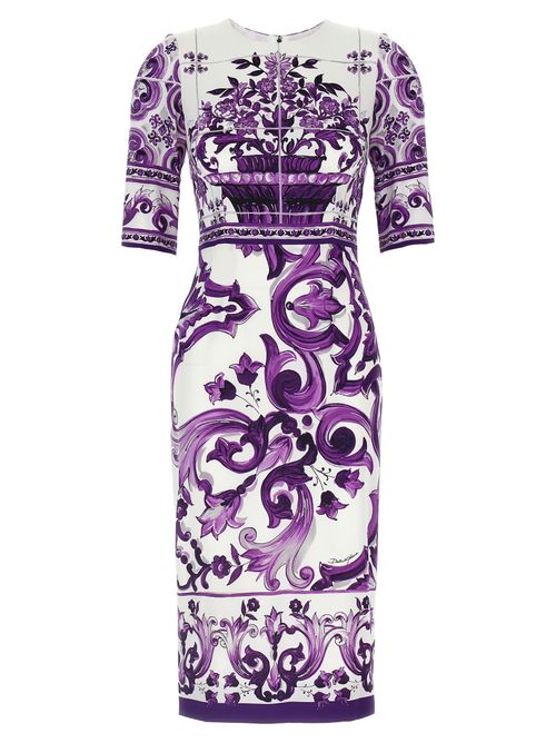 Maiolica Print Silk Dress — Purple