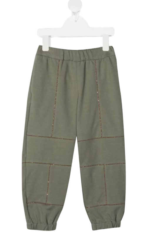 Bead-Embellished Cotton Joggers — Sage Green