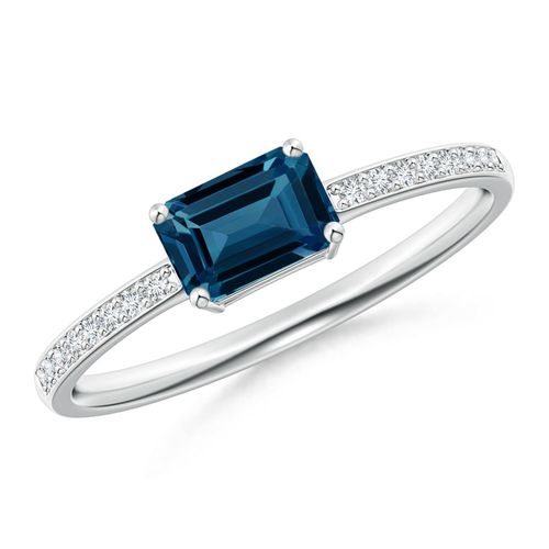 Angara 0.65 Carat East-West Emerald-Cut London Blue Topaz Solitaire Ring in Platinum
