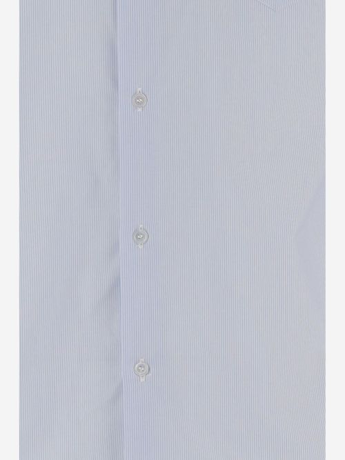 Striped Cotton with Web Motif Shirt — Light Blue