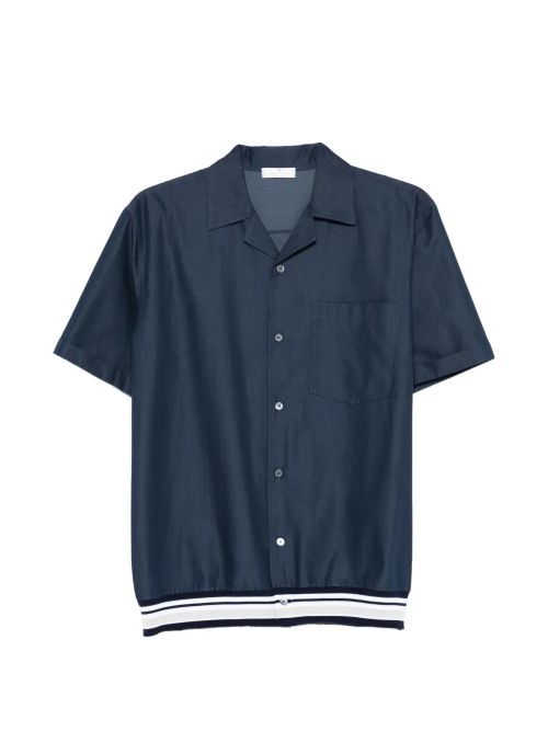 Camp-Collar Ribbed Shirt — Navy