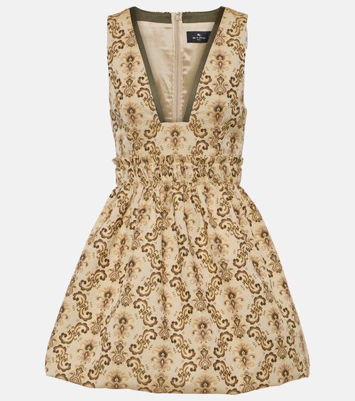 Plunge-neck jacquard minidress