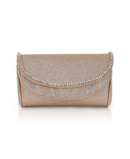 Woman's Talia Double Flap Clutch with Crystal Necklace - Gold