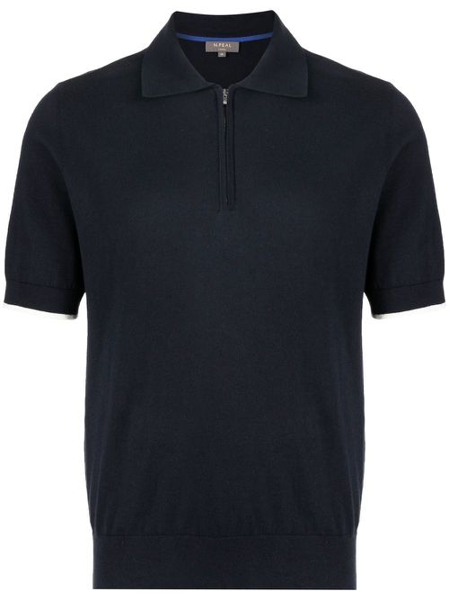 Knitted half-zip polo shirt - Blue