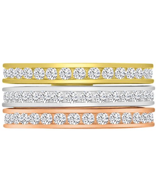 3-Pc. Set Cubic Zirconia Stack Rings (2-1/2 ct. t.w.) in Tri-Tone Sterling Silver - Tricolor