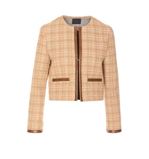 Cropped Tweed And Faux Leather Jacket