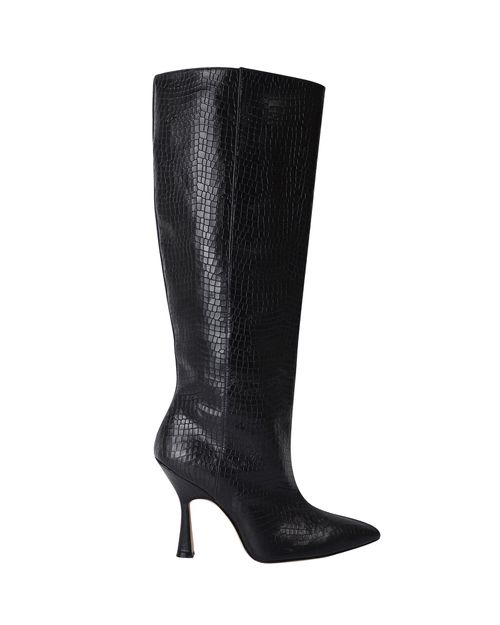 Parton Crocodile-Embossed Knee-High Boots in Black Leather