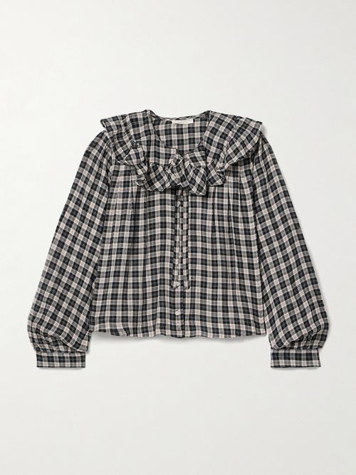 Joelle Ruffled Checked Organic Cotton Top