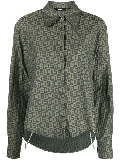 Crystal-chain monogram shirt - Green