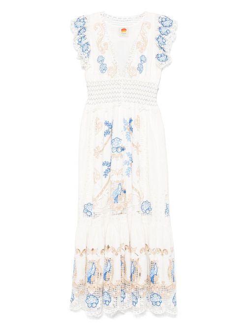 FARM Rio floral-embroidered maxi dress - White