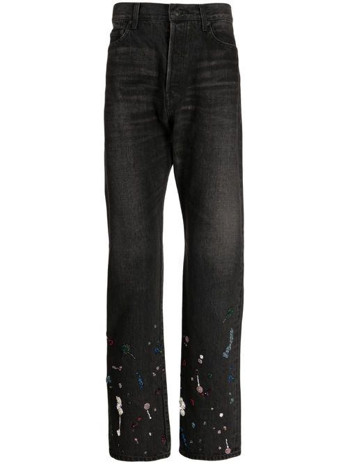 Bead-embellished straight-leg jeans - Black