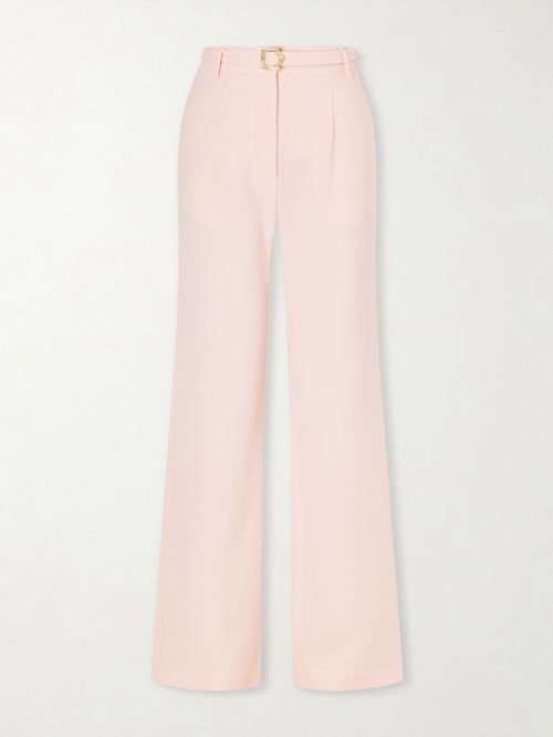 Rota Belted Pleated Wool-crepe Straight-leg Pants - Pink