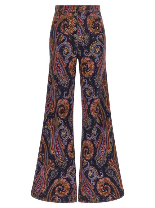 Paisley-Print Flared Jeans — Navy