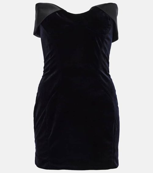 Satin-trimmed velvet minidress