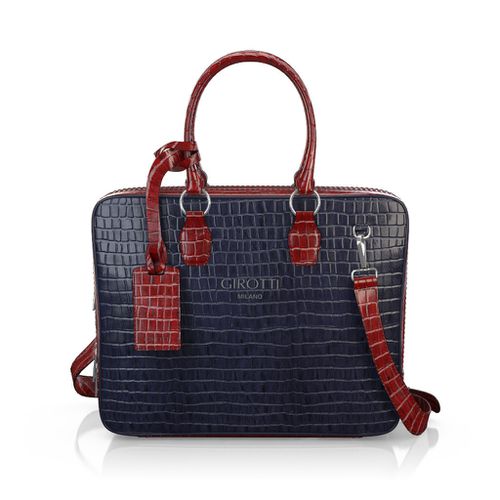 Custom Women's Laptop Bag - Midnight Blue Stamped leather - GIROTTI