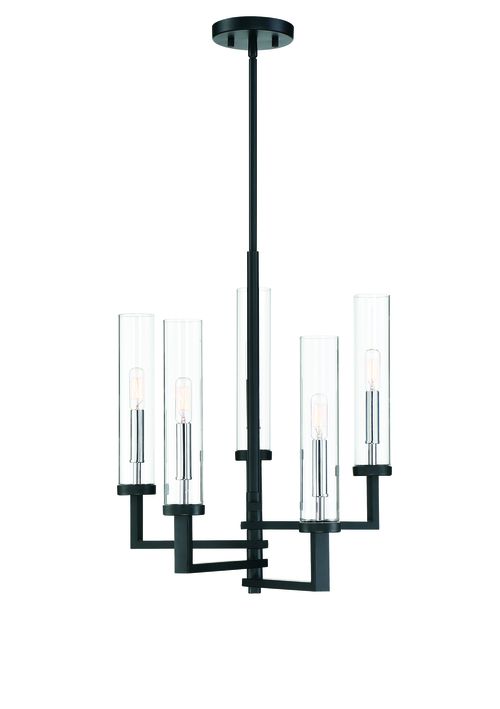 Savoy House Folsom 5-Light Chandelier in Matte Black with Polished Chrome Accent