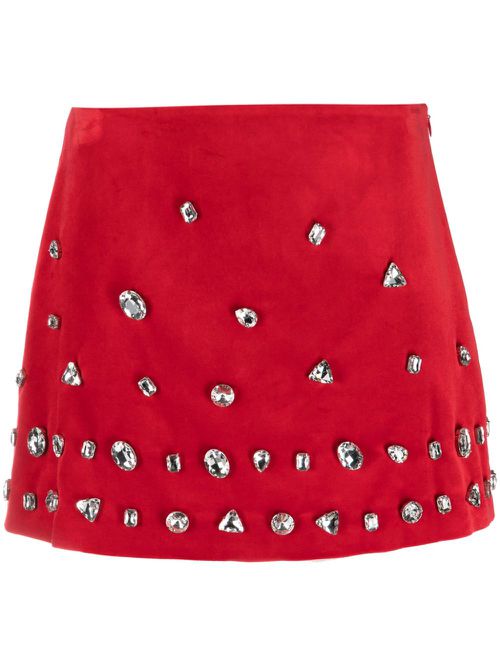 Crystal-embellished high-waist miniskirt - Red