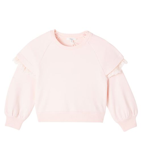 Chloé Kids Lace-trimmed cotton fleece sweatshirt