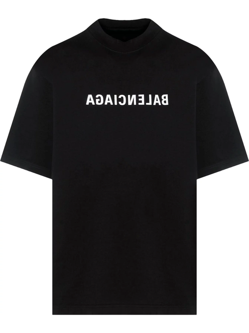 Balenciaga Reversed Logo Print T-Shirt in Black - Black