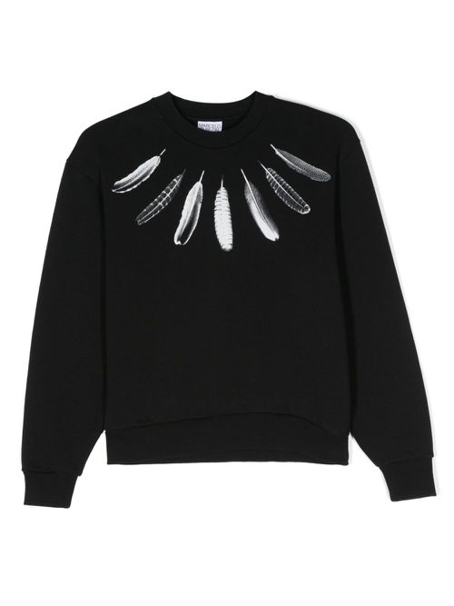 Feather-print cotton sweatshirt - Black