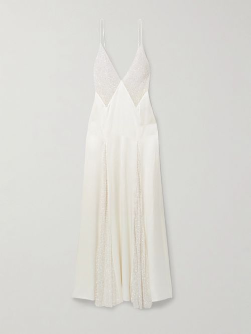 Ange Paneled Embellished Leavers Lace And Satin Gown - Ivory
